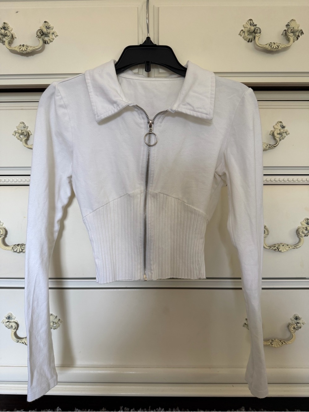 Urban Outfitters Women's White Zip-Front Cropped Jacket